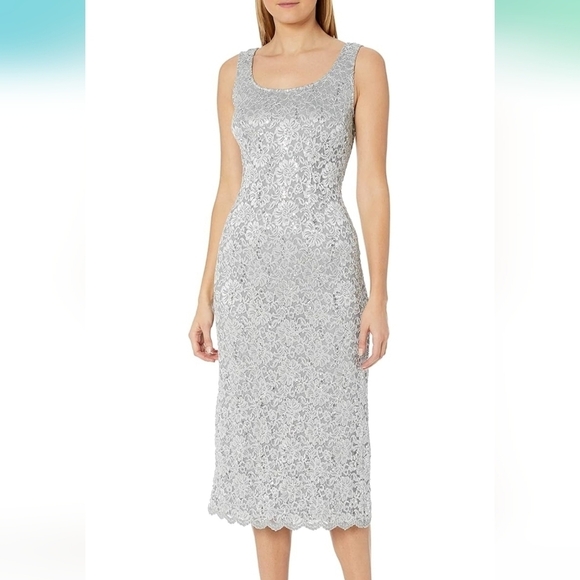 R&M Richards Silver‎ Sequined Midi Bodycon Sleeveless Formal Shift Dress Size 12 - Picture 1 of 8
